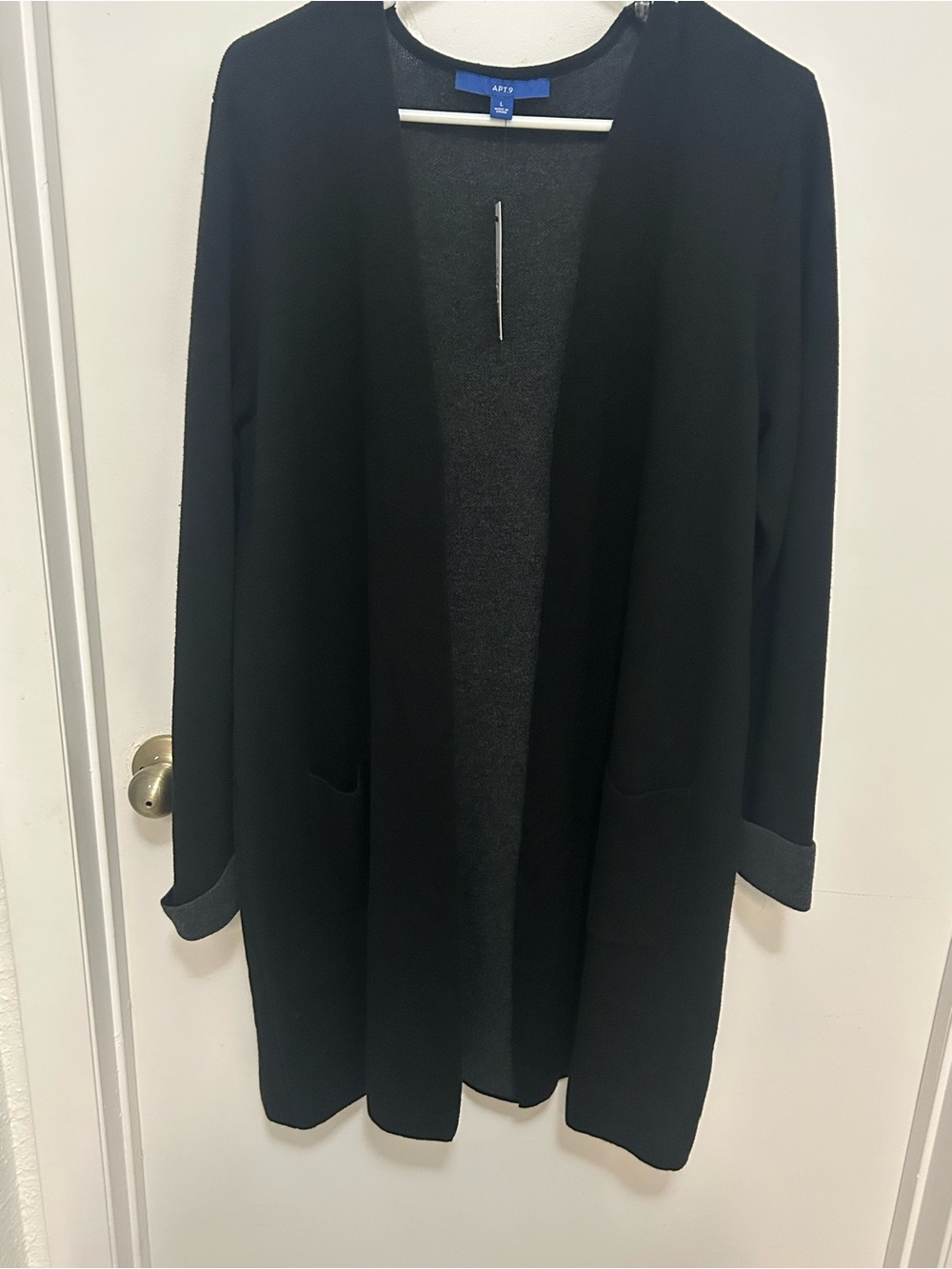 Apt. 9 Black Open-Front Long Cardigan with Pockets